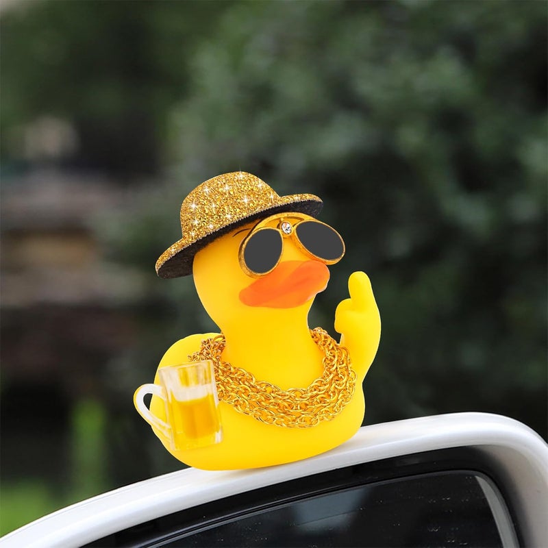 wonuu Rubber Duck Car Ornament Funny Dashboard Decorations Quirky Decor Car Accessories, Golden - Image 5